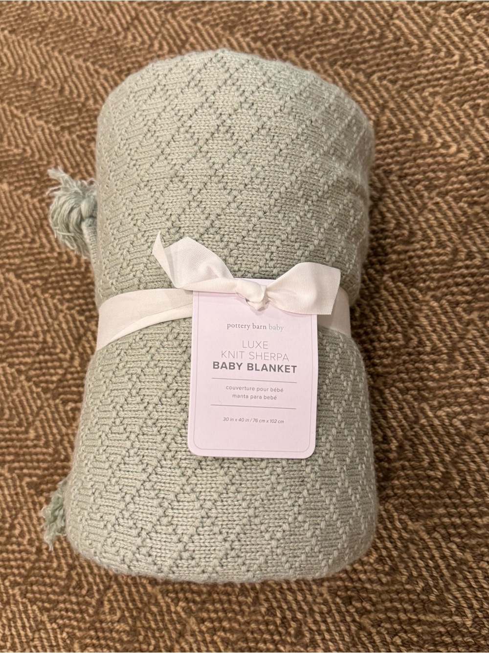 NWT Pottery Barn Luxe Knit Sherpa Baby Blanket in Sage
